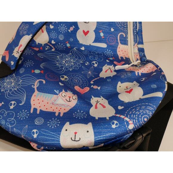 The Kamo Large Sling Crossbody Bag Shimmery Cats Hearts Blue - Picture 12 of 16